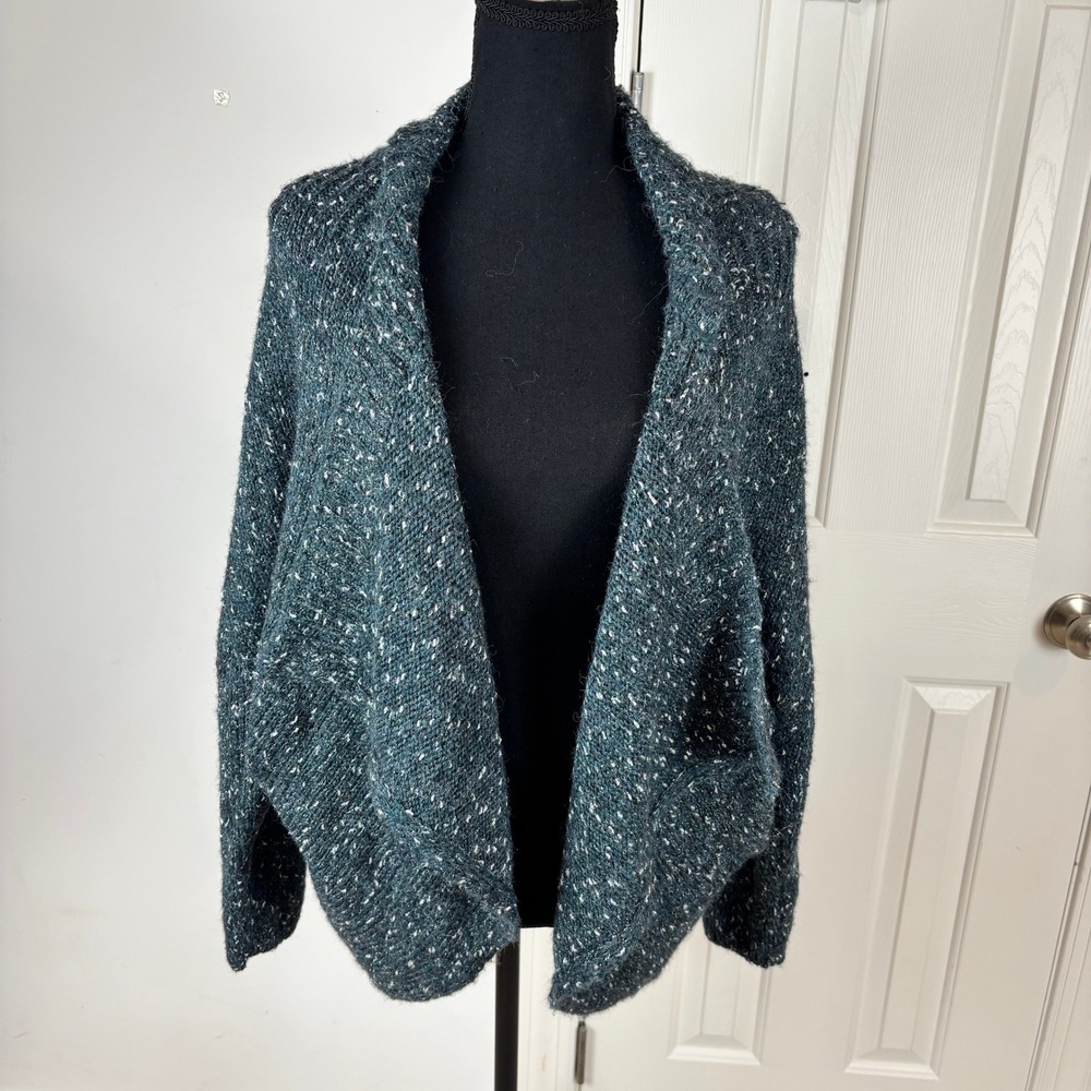 Lane Bryant Women 14/16 Teal Marled Wool Blend Cocoon Open Front‎ Cardigan